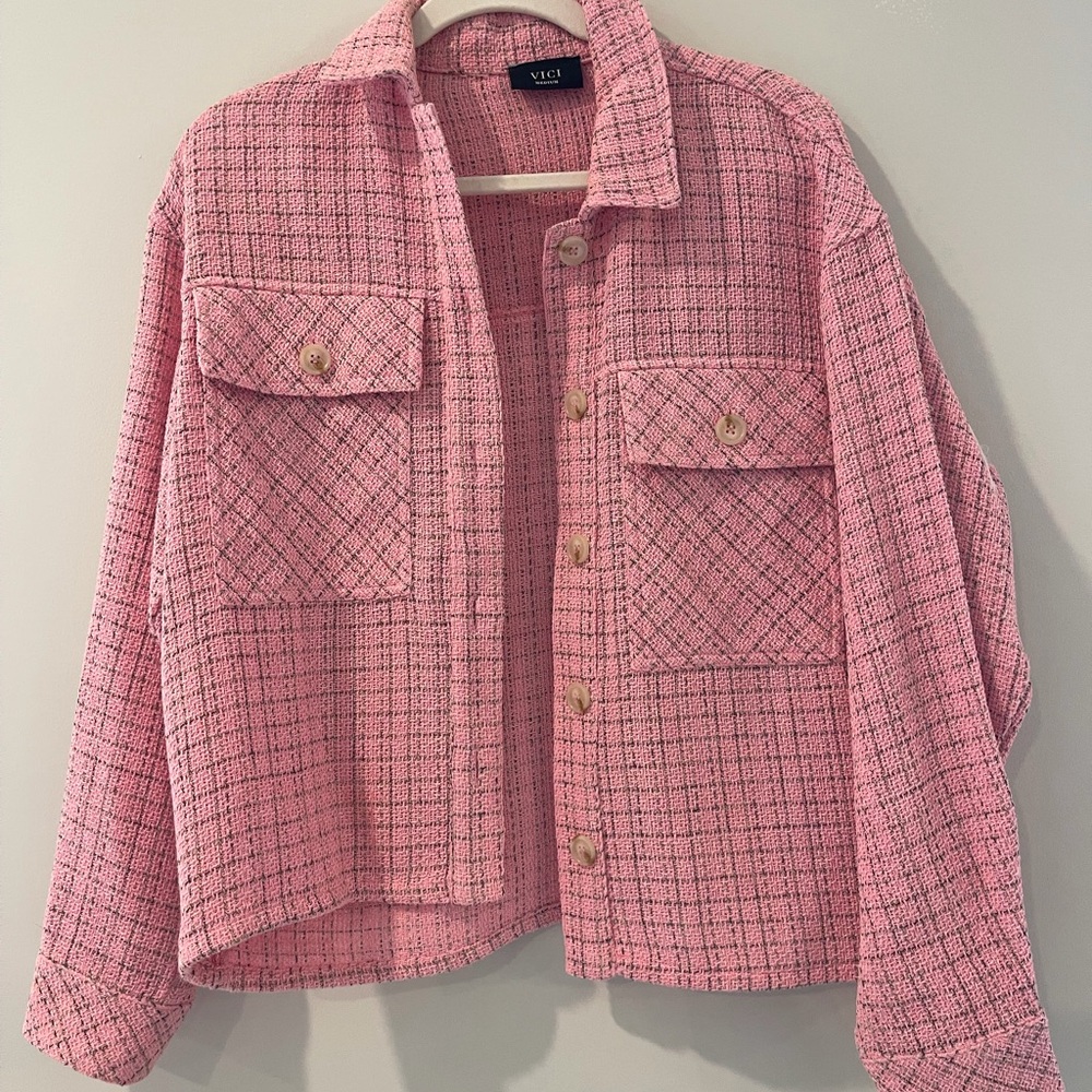 Vici Pink Checkered Blazer
